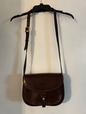 Women's Brown Leather Crossbody Saddle Bag with Adjustable Strap